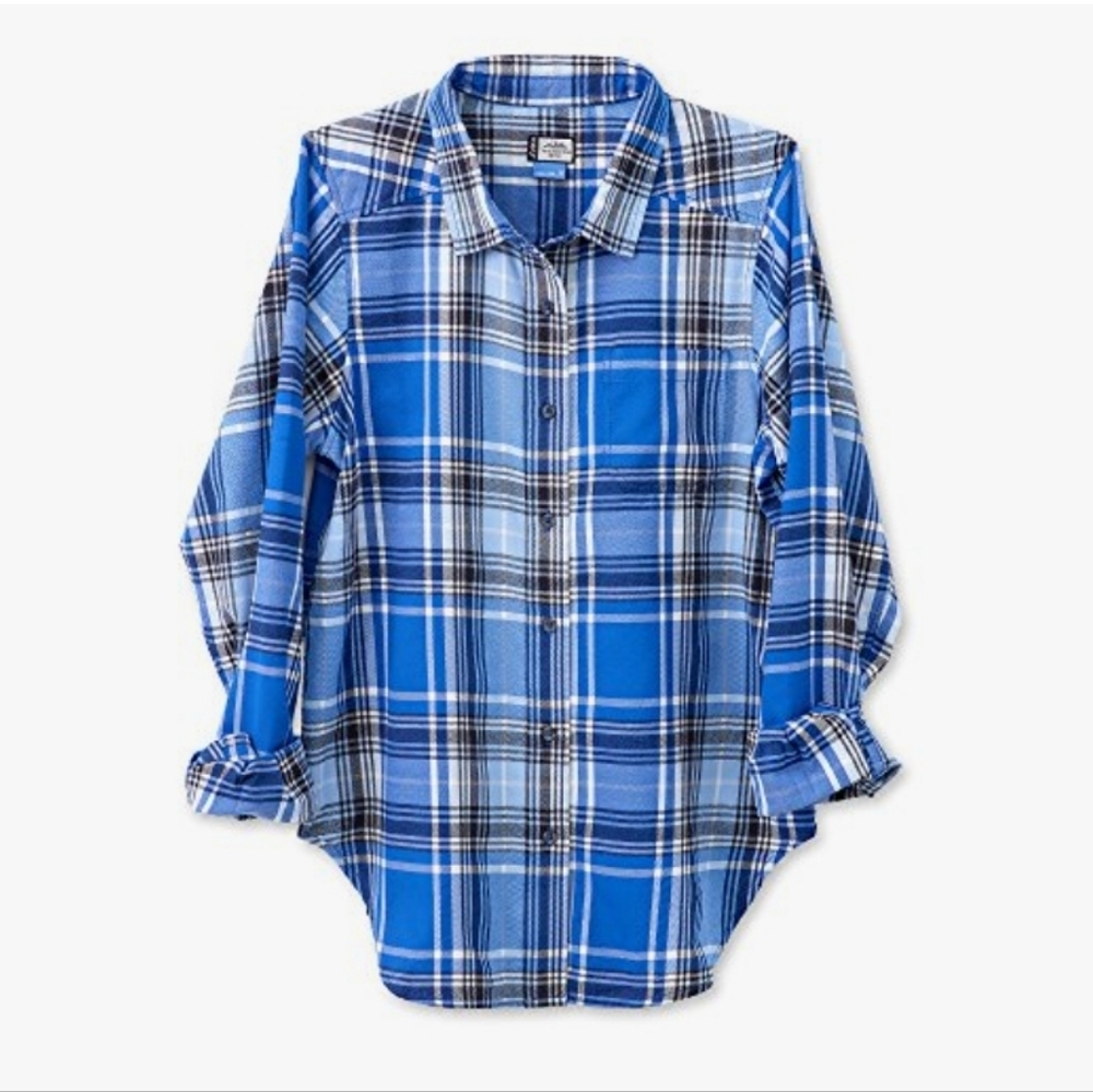 Kavu Shelby Long Sleeve Button Down Blue Plaid Shirt Womens Small New NWT 30UV